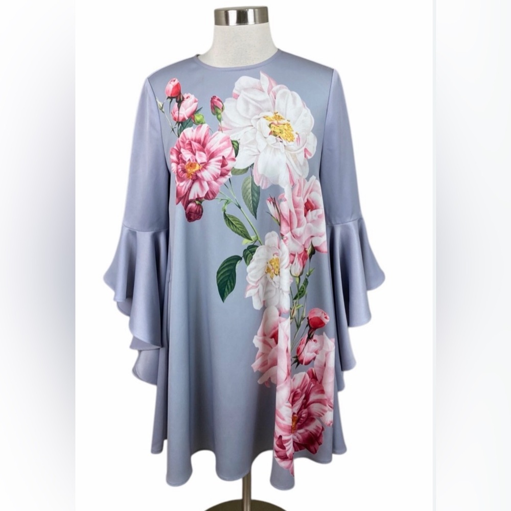 Ted Baker London Sayda Iguazu Bell Sleeve Drape Shift Dress Size 2 TB / US 6